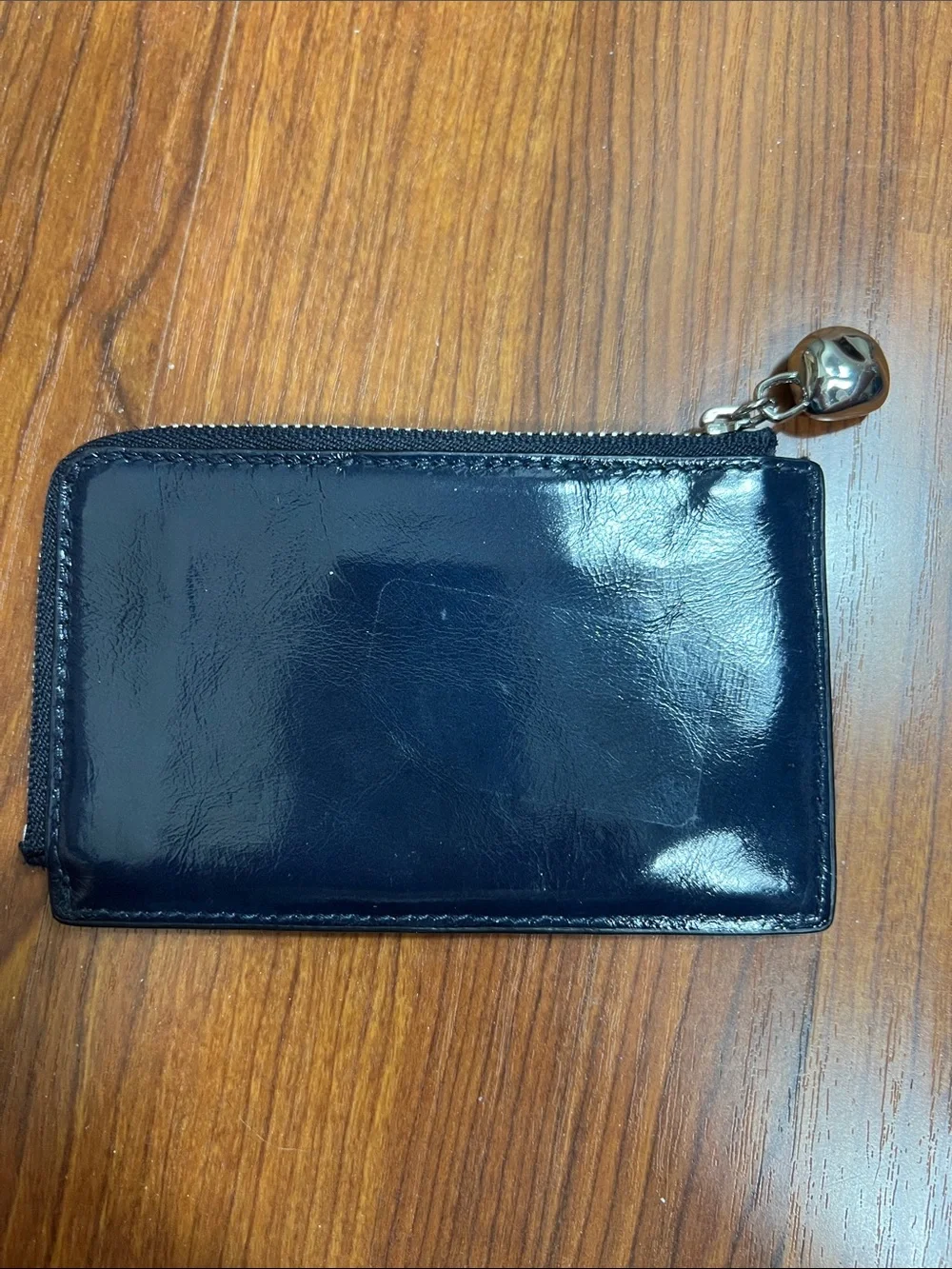 Madewell Essential Zip Card Case Wallet Navy Shiny Leather EUC